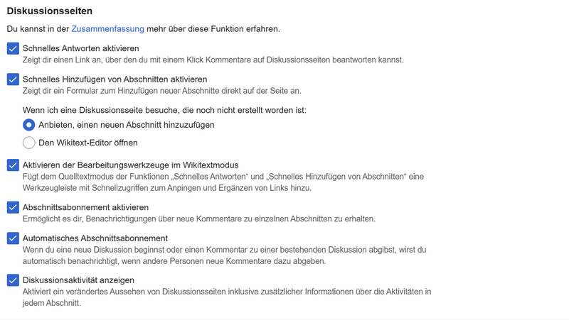 Datei:Wikonia Wiki DiscussionTools Einstellungen.png